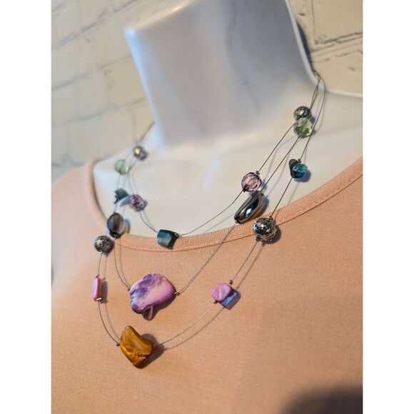 Colorful floating bead/stone necklace - Picture 1 of 4
